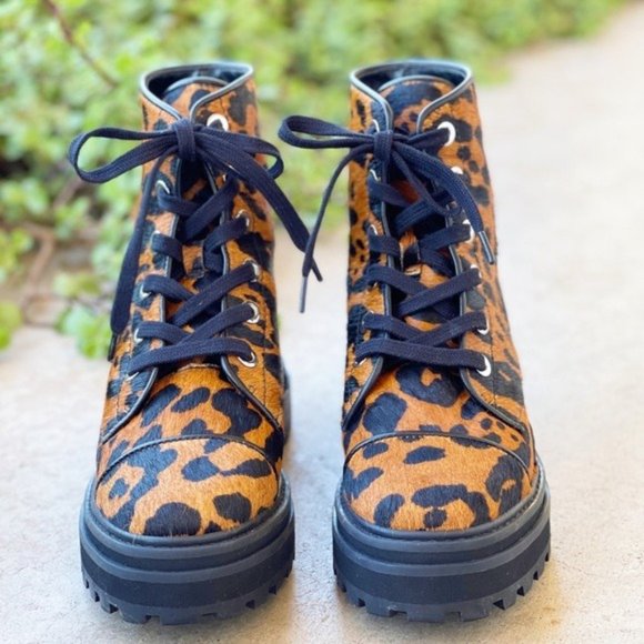 SCHUTZ Maylova Leopard Calf Hair Combat Bootie - Picture 2 of 6